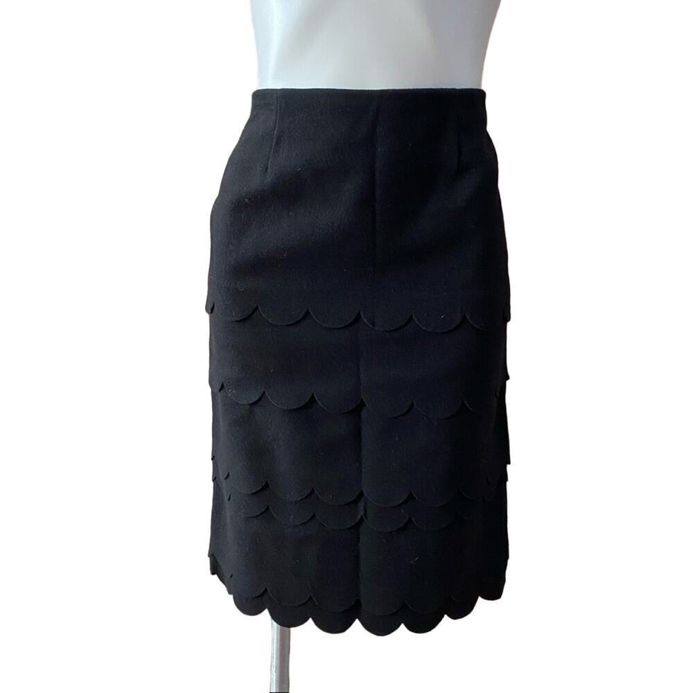 Anthropologie Maeve Black Wool Skirt sz 4 Pencil Skirt Tiered Scallop Hem